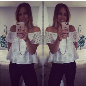Buddy Love Eyelet Off the Shoulder Top